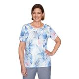 Alfred Dunner Womens Tropical Print Short Sleeve Embellished Top