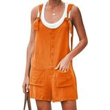 Avamo Women Summer Linen Cotton Jumpsuit Dungarees Pocket Shorts Playsuit Overalls Casual Solid Color Shorts Rompers