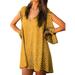 Women's V Neck Boho Sun Dress Polka Dot Cold Shoulder Slit Long Sleeve Dress Loose Swing Shift Mini Dress