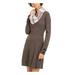 BCX Womens Gray Long Sleeve Crew Neck Above The Knee Fit + Flare Dress Size S