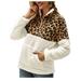 Listenwind Women Winter Warm Leopard Print Fleece Pullover Tops Coat Jacket Outwear Sweater White