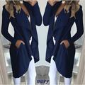 Autumn and winter popular large lapel slim fitting medium long windbreaker jacket for women blue M