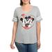 Women's Plus Size Classic Mickey & Minnie Mouse Love Heart V-Neck T-Shirt Gray