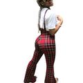 ZIYIXIN Women Plaid Overalls High Waist Suspender Trousers Long Flare Pants