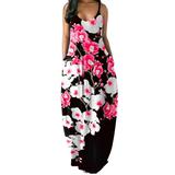 JustVH Women's Floral Print Sleeveless Summer Maxi Dress Casual Loose Sundress with Pocket