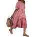 Women Plaid Dress Puff Sleeve Midi Dress Ladies Crew Neck Smock Dress Sundress