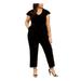 JESSICA HOWARD Womens Black Belted Solid Short Sleeve V Neck T-Shirt Boot Cut Jumpsuit Size 24W