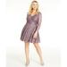City Studios Women's Trendy Plus Size Long-Sleeve Sequin & Lace Dress Lavndr/Sil Size Small
