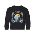 Inktastic Happy Hanukkah Dreidel and Laurels Tween Long Sleeve T-Shirt Unisex Black M