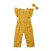 Toddler Baby Girl Clothes Yellow Small Floral Short-Sleeved Romper Jumpsuit Trousers with Headband One Piece Outfit