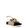 First Steps Leopard Faux Fur Two Buckel Footbed Sandal (Infant/Toddler Girls)