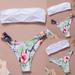 Women Two-Piece Bandeau Tropical Print Low Waist Bikini Set Swimwear Beachsuit