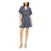 MICHAEL KORS Womens Navy Short Flutter Sleeves Floral V Neck Short A-Line Dress Size XXL