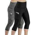 Avamo 2 Pack Women's Essential Capri Legging High Waist Solid Color Pants with Pocket Cropped Pants for Yoga Sport Running