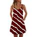 Coiisha Women Tank Dress Tie Dye Stripe Print Beach Dress Sleeveless Sling Short Dress Vest Dress Bohemian Holiday Sundress