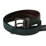 Green Leather Gray Metal Buckle Belt