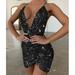WomenÂ´s Sexy V Neck Straps Backless Bodycon Sequin Dress Irregular Sexy Sequin Dress European and American Sexy V-Neck Sequined Dress (S/M/L/XL)