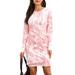 Avamo Womens Boho Beach Tunic Dress Long Sleeve Casual T Shirt Dress Ladies Holiday Tie Dye Gradient Smock Hem Dress Cocktail Party A Line Dress