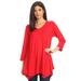 MOA COLLECTION Women's Women's Solid Casual Basic V-Neck 3/4 Sleeve Swing Tunic Dress Tops