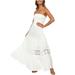 Bescita Womenâ€™S Strapless Solid Maxi Dress for Women's Summer A Line Ruffle Ankle Length Long Dress for Women