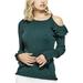 GUESS Womens Green Ruffled Cold Shoulder Long Sleeve Jewel Neck Top Size: XS