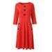 MERSARIPHY Women Solid Color Crew Neck 3/4 Sleeve A-line Ball Gown Dress