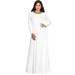 KOH KOH Long Sleeve Modest Fall Winter Elegant Evening Flowy Empire Waist Full Floor Length Cocktail Formal Tall Pleated Maxi Dress Gown Abaya For Women Ivory White Small US 4-6 NT009