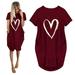 Fashion Women Casual Love Pullover Dress Round Tie Pocket Short Sleeve Dress