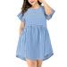 UKAP Women's Round Neck Summer Casual Dress Plus Size Fit and Flare Midi Dress with High Wasit Ruffle Short Sleeve