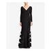 RALPH LAUREN Womens Black Tulle Gown Long Sleeve V Neck Full-Length Evening Dress Size: 2