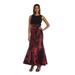 R & M Richards Women's Printed Mermaid Gown, Black/Merlot, 10