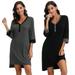 Zexxxy Women Ladies V-neck Lingerie Sleepwear 3/4 Sleeve Nightdress Dress Nightwear(Dark Gray,XL)