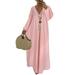 Plus Size Empire-Waist Long Loose Dress for Women V-Neck Pleated Swing Flare Dresses Boho Autumn Maternity Dress Beach Dress