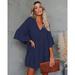 Women's Lace up Tassel Lace Patchwork Ruffled Dress Long Sleeve Dress