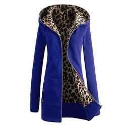 Women Jacket Spring Autumn Thick Warm Hooded Sweatshirt Leopard Zipper Coat Long Sleeves Velvet Overcoat Outwear S-3Xl Plus Size