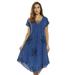 Riviera Sun Lace Up Acid Wash Embroidered Dress Short Sleeve Dresses for Women (Medium Denim, Small)