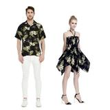 Couple Matching Hawaiian Luau Aloha Shirt Gypsy Dress in Palm Green Turquoise