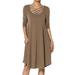 TheMogan Women's S~XL Strappy Scoop Neck 3/4 Sleeve Pocket Swing Comfy Tee Dress