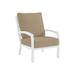 Tropitone Muirlands Patio Chair w/ Cushions in White/Brown | 39.5 H x 27.5 W x 33 D in | Wayfair 612011_SNO_Dupione Sand