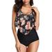 Women Two Piece Plus Size Sexy Backless High Neck Halter Floral Printed Set