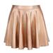 HDE Women's Shiny Liquid Metallic Holographic Pleated Flared Mini Skater Skirt (Rose Gold, Large)