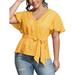 Sexy Dance Women's Plus Size Polka Dot Tee V Neck Tie Waist Ruffle Wrap Short Sleeve Ladies Summer Tops