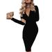 Pudcoco Women's Long Sleeve Bandage Bodycon Evening Party Cocktail Club Dress