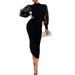 ZIYIXIN Women's Elegant Style Midi Dress High Neck Puff Sleeve Fashion Design Vintage Cocktail Party Gown Slim Fit Dress