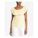 RALPH LAUREN Womens Yellow Ruffled Striped Sleeveless Jewel Neck Top Size L