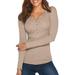 Women's Henley Shirts Long Sleeve V Neck Ribbed Button Knit Sweater Solid Color Tops