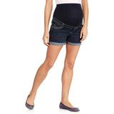 Oh! Mamma Women's Maternity Double Rolled Cuff Denim Shorts with Full Panel