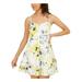 SPEECHLESS Womens Yellow Floral Spaghetti Strap Sweetheart Neckline Short Fit + Flare Dress Size 7