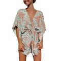 Hawaiian Floral Wrap Floral Shorts Jumpsuit For Women Ladies Boho Deep V-Neck Loose Romper Playsuit Drawstring Waist Belt Baggy Overall Outfits