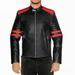 NomiLeather black leather jacket mens leather jacket and genuine leather jacket men (Black With Red Strip ) Small